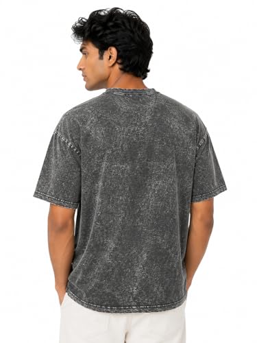 Image of 240 GSM Acid wash Oversized Tshirt Men Drop Shoulder Half Sleeves Round Neck Solid Pure 100% Cotton T-Shirts for Men