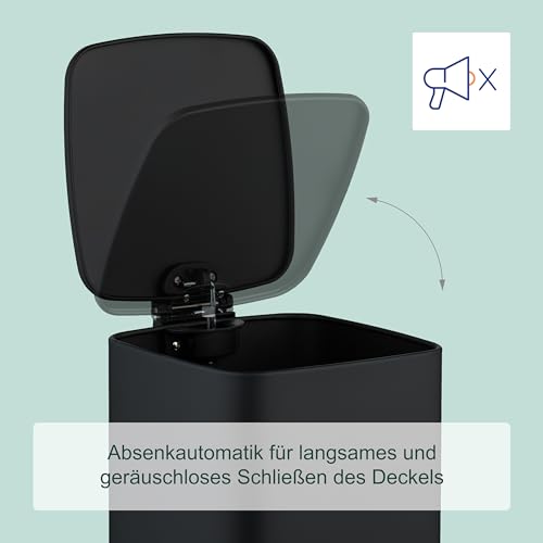 Relaxdays Kosmetikeimer, 8 L, Absenkautomatik, entnehmbarer Inneneimer, Metall, Bad Mülleimer, inkl. Müllbeutel, schwarz