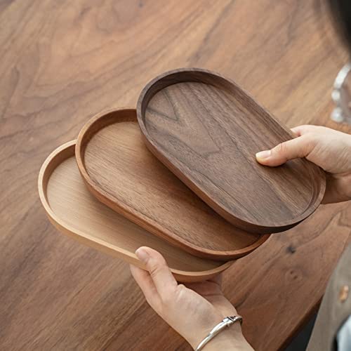 Vandroop Serving Trays For Parties, Small Tray For Tea＆Coffee, Oval Wooden Plates For Serving Food, Decorative Tray For Fruit, Appetizer＆Vegetables, Tray For Bathroom 7.8"×4.6" (Walnut, Set Of 2) #TOP1