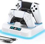 Contrôleur Chargeur Dock pour P5 Original: ANGLAIS & Contrôle des bords, Play Station 5 Stand de recharge rapide avec 9 RGB Lumière ambiante, PS 5 Accessoires de bornes de recharge double contrôleur avec câble de recharge