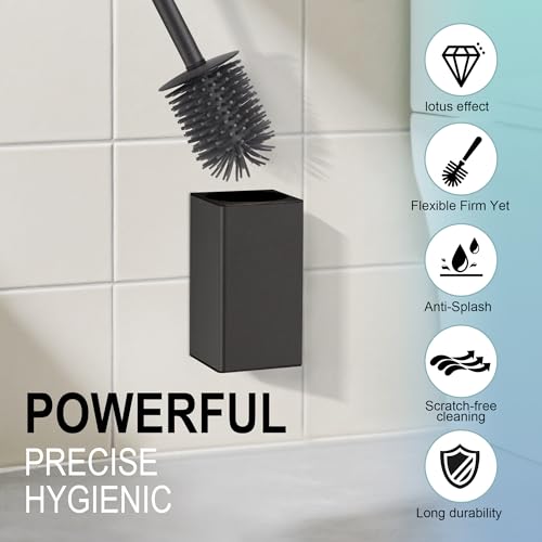 DAZI Klobürste Klebende Wandmontage ohne Bohren, Rostfreies Metall Toilettenbürste modernem Design, WC Bürste mit herausnehmbarem Innenbecher für einfache Badpflege und Reinigung (Matt Schwarz)