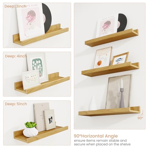 Acovy Floating Shelves for Wall Set of 6, 36 inch Picture Ledge Shelf Decor Storage, Wall Mounted Shelves for Living Room Bedroom Decor Books Photo Frames,Oak - Thumbnail 3