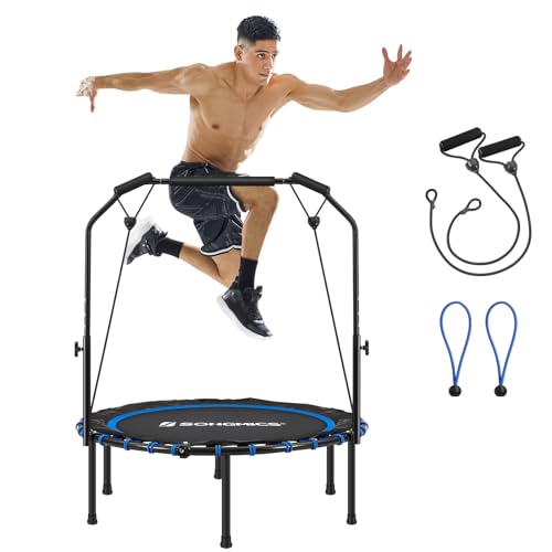 SONGMICS 40 Inches Mini Fitness Trampoline, Fitness Rebounder with Adjustable Handrail, Foldable Trampoline for At-Home Workout, Max. Load 264.6 lb, Blue and Black USTR040Q01 by SONGMICS - Used condition - US$53.69