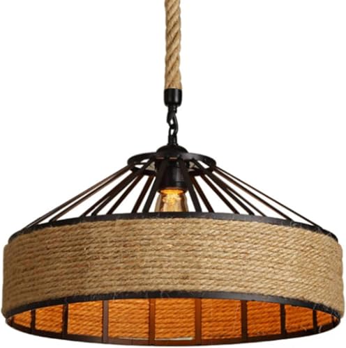 Lustre en corde de chanvre rétro style industriel luminaire suspendue LED