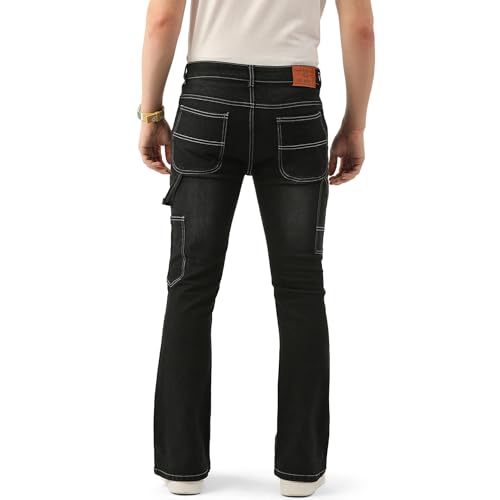 Image of PARIS HAMILTON Men Bootcut Fit Carpenter Style Bellbottom Faded Stretchable Denim Jeans
