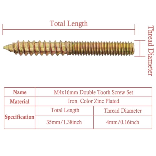 Image of M4 Hanger Bolt Driver,20pcs M4X35mm Hanger Bolts Assortment Kit with M4x0.7mm Driver,Double Headed Bolts Self-Tapping Screws,Grade 4.8,Iron, Color Zinc Plated Finish