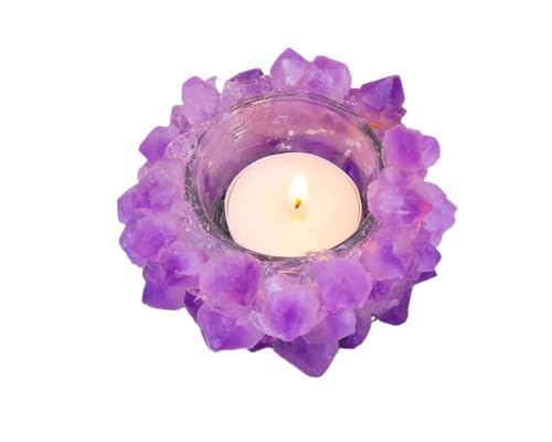Amethyst Candle Holder Natural Quartz Crystal Healing Gemstone Tealight Holder Home Decor Reiki Stone Figurine
