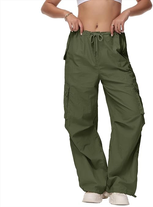 American Trends Parachute Pants for Women Cargo Pants Women Baggy Y2K Pants Drawstring Elastic Waist Sweatpants - Image 2