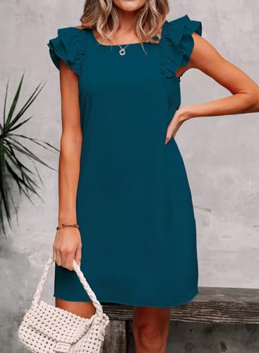 Image of Falechay Womens Summer Dresses Bow Tie Back Sundresses for Women Ruffle Short Sleeve Dress Casual Cute Sundress with Pockets