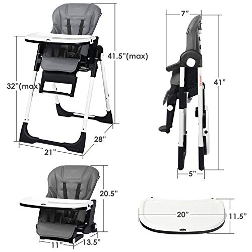 Infans 4 In 1 High Chair–Booster Seat, Convertible Highchair W/Adjustable Height And Recline, Removable Tray, Detachable Cushion, Installation-Free, Simple Fold For Baby, Infant & Toddler, Gray #TOP7