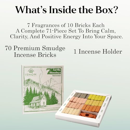 Image of 7 Earthy Smudge Incense 70 Bricks with Holder Combo, 7 Natural Aromatic Fragrances - Pinon, Cedar, Juniper, Hickory, Alder, Mesquite, Fir Balsam for Meditation & Home Purification