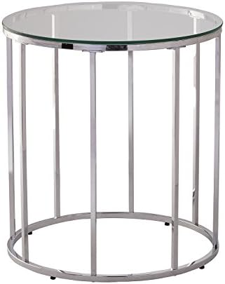 Silver Chrome Round Table - Glass Top with Metal Frame - Glam Style (End Table)
