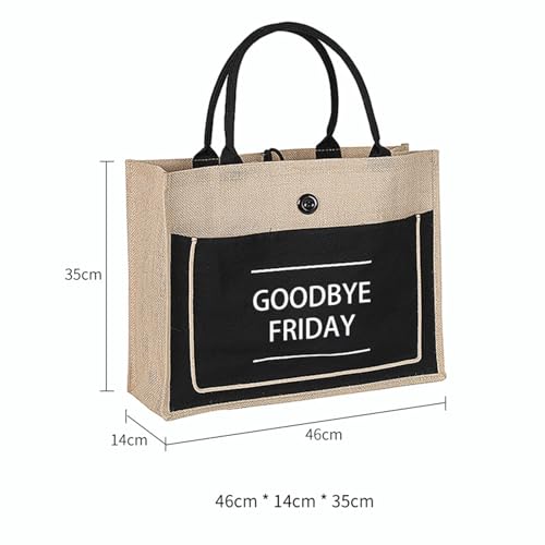 soulnioi Cotton Jute Tote Bag Reusable Shopping Bag, Printed Letters Bag for Women/Men - Image 2