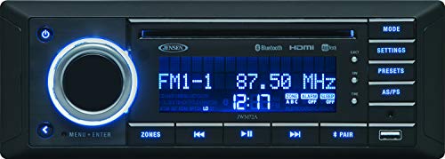 Jensen JWM72A 3-Speaker Zones Slimline DVDApp Ready Bluetooth Wallmount Stereo, Speaker Output 8X 6 Watt, Plays: CD/CD-R/CD-RW/DVD/DVD+R/DVD+RW/DVD-R/DVD-RW/MP3/WMA/JPEG