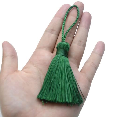 Image of Makhry 20pcs 4.3 Inch Handmade Silky Floss Mini Tiny Craft Tassels with 2-Inch Cord Loop and Small Chinese Knot for Earrings, Souvenir, Bookmarks, DIY Craft Accessory,Tags (#27Green Black)