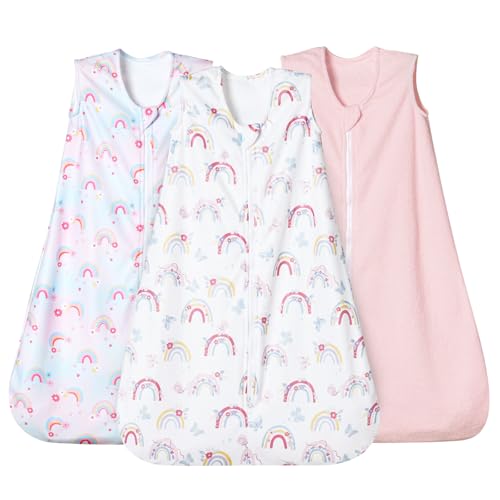 Image of david's kids 3 Pack Micro Fleece Baby Sleep Sack 0-6 Months, Soft Baby Wearable Blankets with 2-Way Zipper, Comfy Sleeping Bags for Infant Newborn Girls Neutral, Small Size, Rainbow