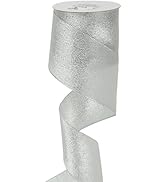 MEEDEE Silver Wired Ribbon - 2.5 Inch X 10 Yards Metallic Glitter Ribbon For Christmas Crafts & Gift Wrapping