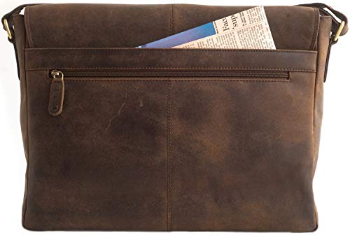 Leabags Leather Briefcases For Men - Genuine Buffalo Leather Cambridge Laptop15" - Messenger Bag Vintage Work Shoulder Bag #TOP6