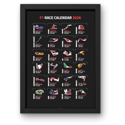 Lap Legends 2026 Race Schedule Print in A4 Black Frame- Gift For F1 Fans