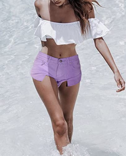Ladyful Women's Casual Denim Shorts Colorful Rolled Frayed Hem Beach Jean Short For Summer X-Small #TOP4