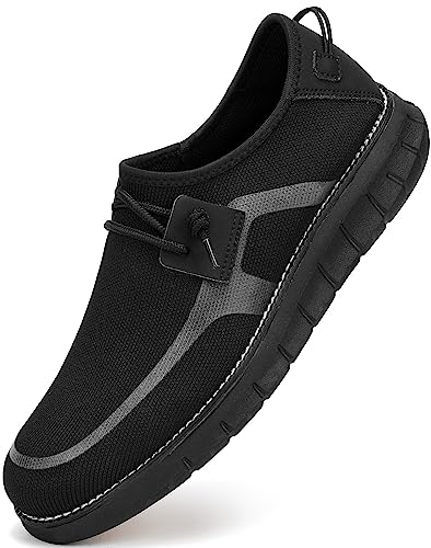SVNKE Męskie wsuwane mokasyny buty na co dzień trampki buty do jazdy płaskie wygodne lekkie buty do chodzenia na świeżym powietrzu mokasyny, Czarny, 43.5 EU