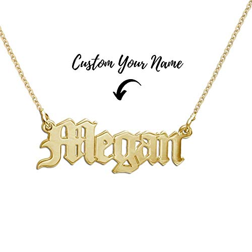 MYKA - Retro Personalized Old English Font Name Necklace In 925 Sterling Silver, 18K Gold & Rose Gold Plated - Custom Jewelry Nameplate - Dainty Christmas, Mother's Day, Xmas, Birthday Jewelry Gift For Mom, Mother, Her, Women