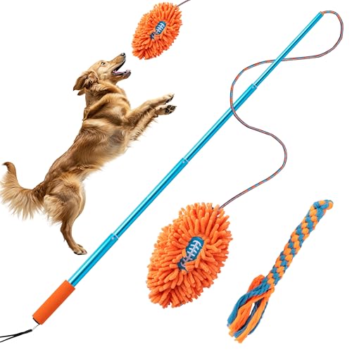 Ausziehbare Flirt Pole Reizangel für Hunde mit 2 Knoten & Robustem Seil, Baseball Stil Verstellbarer Flirtstock für Haustier Interaktives Jagdtraining Bewegungsspiel Indoor Outdoor Hundespielzeug