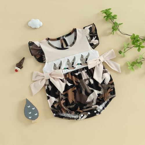 Duck Hunting Baby Clothes Infant Baby Girls Mallard Duck Embroidered Camoflage Bubble Romper Summer Ruffle Bodysuit3