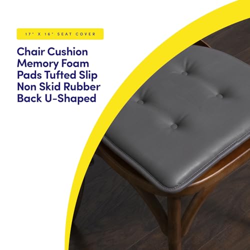 Sweet Home Collection Chair Cushion Memory Foam Pads Tufted Slip Non Skid Rubber Back U-Shaped 17" x 16" Seat Cover, 6 Pack, Faux Leather Gray by Sweet Home Collection - Image 3