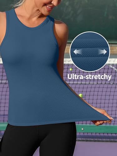 Image of ATTRACO Ribflex Workout Tank Tops for Women Seamless Full Length Gym Tops Athletic Yoga Top Built in Bra