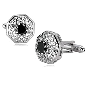 ANAZOZ Manchetknopen 1 paar voor heren roestvrij staal 1,6 x 1,6 cm hol hart polygon zwart zilver manchetten voor overhemd bruiloft geweldig