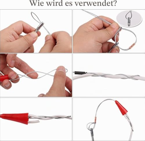Foto von EIKEJI Kabeleinziehhilfe, Einziehspirale Zugdraht mit 2 Führungsfeder, Einziehband φ4,5mm Kabeleinzug Einziehhilfen in ideales Einzugsband zur Kabelverlegung Leerrohre, Grün (20m)