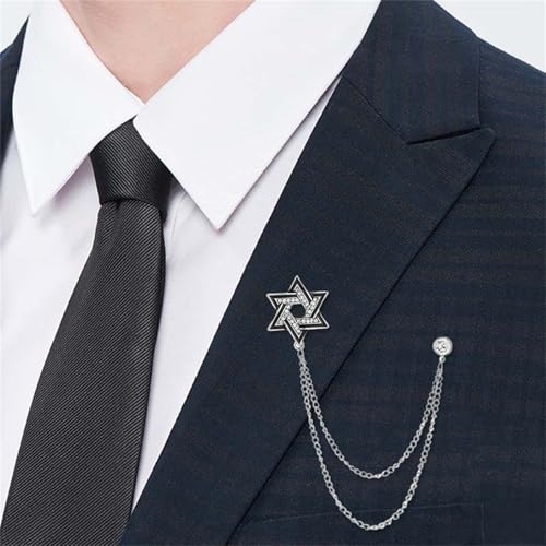 Image of 2PCS Crystal Hanging Chain Brooch Suit Pin for Men Women Vintage Crown Cross Star Diamond Broochs Gold and Silver Wedding Brooch for Clothes Dress Hats Bags Accessory