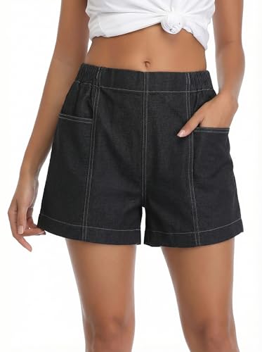 Short en jean pour femme stretch avec 2 poches avant et coupe ample noir
