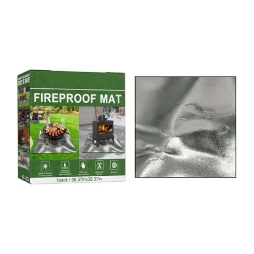 Tidevib Under Grill Mat for Outdoor Barbecue, Fireproof Double-Sided Deck Patio Protector, 100x100cm Silver