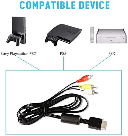 6Ft AV Cable for PS2 PS1 PS3, AV to RCA Composite Audio Video TV Cord Compatible with Playstation 1 2 3