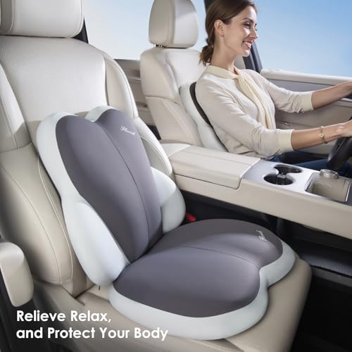 Image of FLORICH Car Seat Cushion and Back Support for Car Ultrathick Memory Foam Office Chair Cushions with Lumbar Support Pillow for Sciatica & Back & Tailbone Pain Relief (Beige Grey)