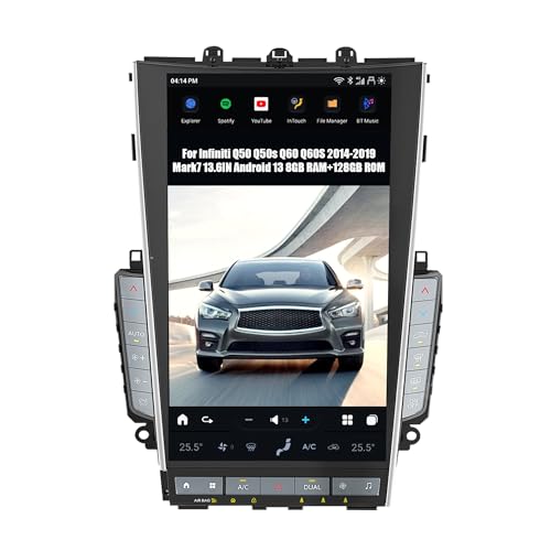 AUCARAUTO AuCar 2025 Latest Mark 7 Android 13 Car Radio Head Unit for Infiniti Q50 Q50S Q60 Q60S 2014-2019, 13.6 Inch New T-Style Car Multimedia Stereo Video Player GPS Navigation 8GB RAM 128GB ROM