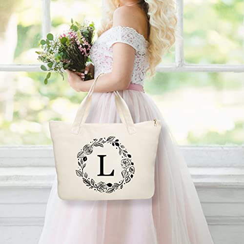 Binggemen Personalized Initial Canvas Tote Bag with Zipper, Present Bag with Inner Pocket & Make Up Bag, Great Gifts for Women, Mom, Teachers, Friends, Bridesmaids by Binggemen - Image 2