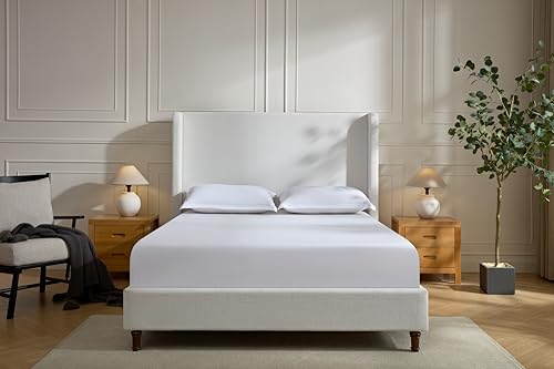 GDFStudio Tall Headboard Upholstered Bed,Queen Size Platform Bed Frame with Headboard Wingback,54" High No Box Spring Needed Easy Assembly Elegant Simplicity Cream White Chenille by GDFStudio - Image 3