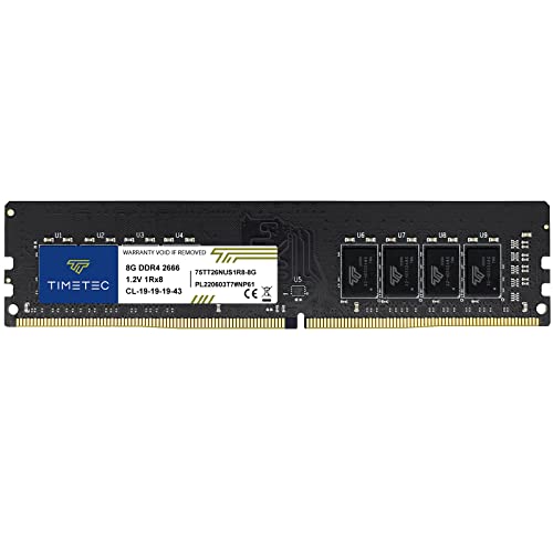Timetec 8GB DDR4 2666MHz PC4-21300 Non-ECC Unbuffered 1.2V CL19 1Rx8 Single Rank 288 Pin UDIMM Desktop PC Computer Memory RAM Module Upgrade (8GB)