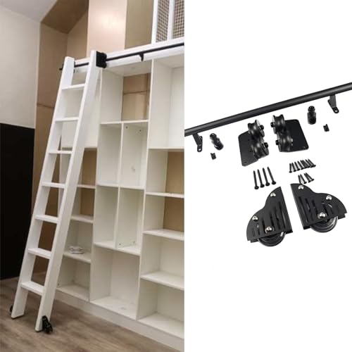 Kit de Riel de Escalera (Sin Escalera) con Ruedas de Rodillo para el Suelo. Rieles de escalera móvil de tubo redondo de metal para el hogar/oficina/cocina/enfriador de vino.(366cm Kit de pista)