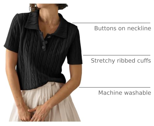 Image of Imily Bela Womens Polo V Neck Pullovers Lightweight Short Sleeve Cable Knit Sweater Business Casual Summer Tops 2025