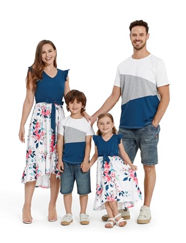 PATPAT Family Matching Outfits Summer Beach Tropical Holiday Ruffle Sleeve Mommy and Me Dresses and T-Shirts Sets