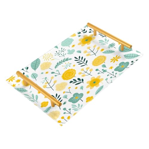 Wassud Bathroom Vanity Tray with Handles Spring Botanicals Acrylic Jewelry Perfume Organizer for Bathroom Kitchen Counter 11.81