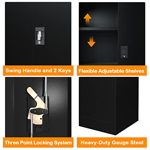 Fohufo Metal Garage Cabinet, 42-Inch Lockable Steel Storage Cabinet With Doors & Adjustable Shelves, Office Storage Cabinet For Garage, Pantry, Home Office, Warehouse, Basement (Black) #TOP4