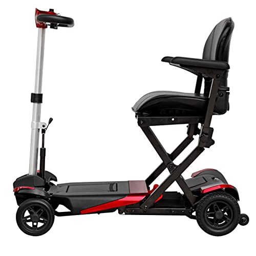 4-Wheel Mobility Scooter Automatic Fold Mobility Scooter Lightweight Electric Wheelchairs With Led Headlight, Can Be Carried On The Airplane Airline Approved,Red #TOP5