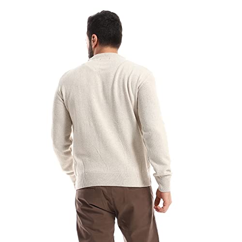 Andora mens Regular Fit Round Neck Basic Pullover Sweater, Beige, 4XL