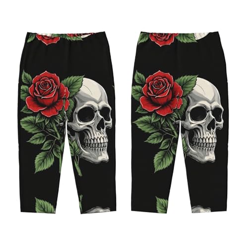Pajama Pants Pajama Bottoms with Elastic Waistband Sleepwear Lounge Pants, Vintage Skull Rose Flowers 13