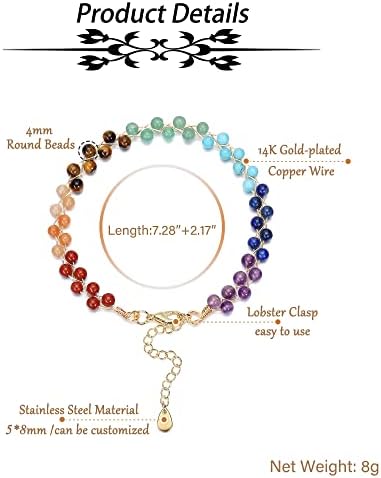 Jovivi Crystal Bracelet Reiki Healing 7 Chakra Stones Bracelet 14K Gold Double Layer Wrap Natural Gemstones Quartz Cuff Beads Bangle for Women Girl Anxiety Relief Yoga Meditation Spiritual Gift